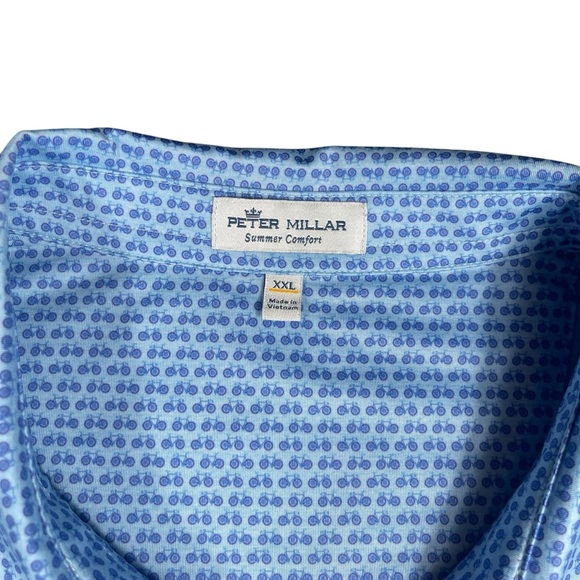 Peter Millar Summer Comfort Blue AOP Shirt All-Over Bicycle Print Polo Shirt 2XL - Picture 4 of 9